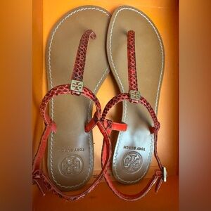 Tory Burch Red leather Sandals  “ python print “LIKE NEW”Sz 9.5